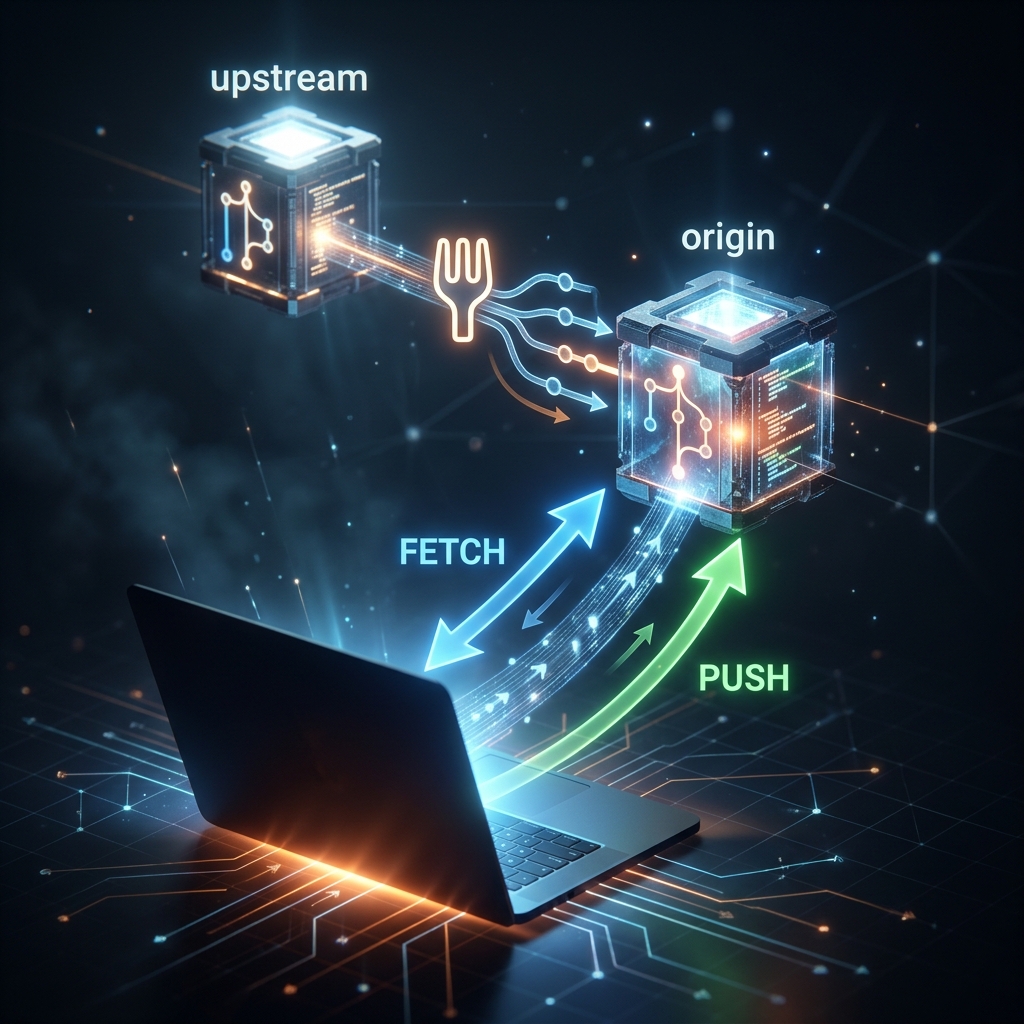Git remotes, fetch vs pull, and fork workflow